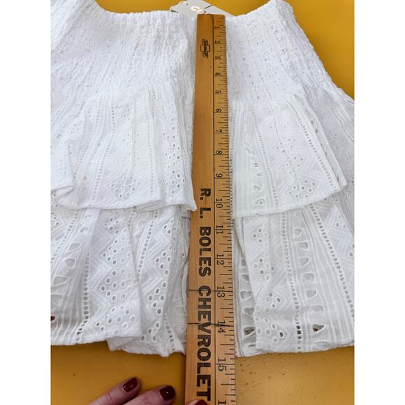 Choosy Pull On High Waisted Smocked Tiered Mini Skirt White Women's Size 8 NWT - Picture 7 of 9